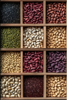 An assortment of whole grains and beans